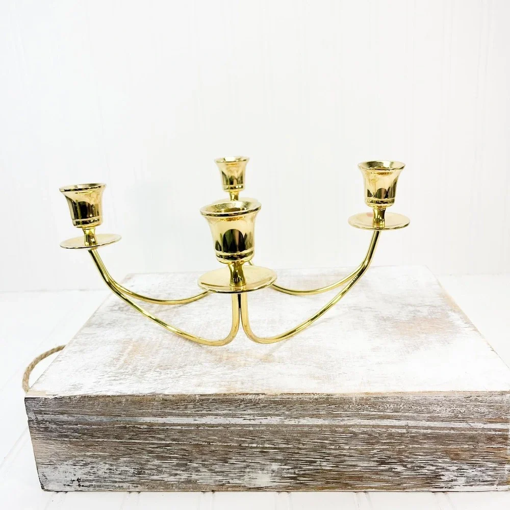 Vintage Brass 4-Arm Candle Holder - Wall Candelabra Home Decor‎